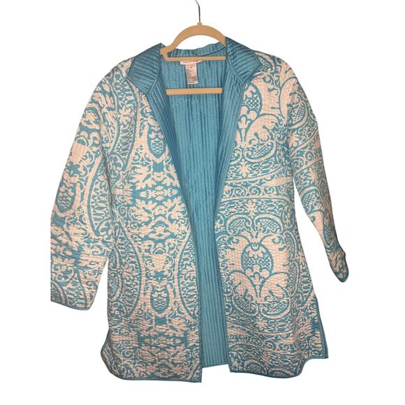 Patty Kim Quilted Blue/White Cotton Jacket Women's Size M - Picture 1 of 3